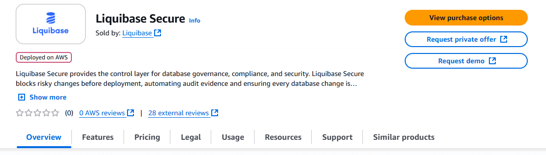 Purchase Liquibase on AWS 3 - Secure screenshot