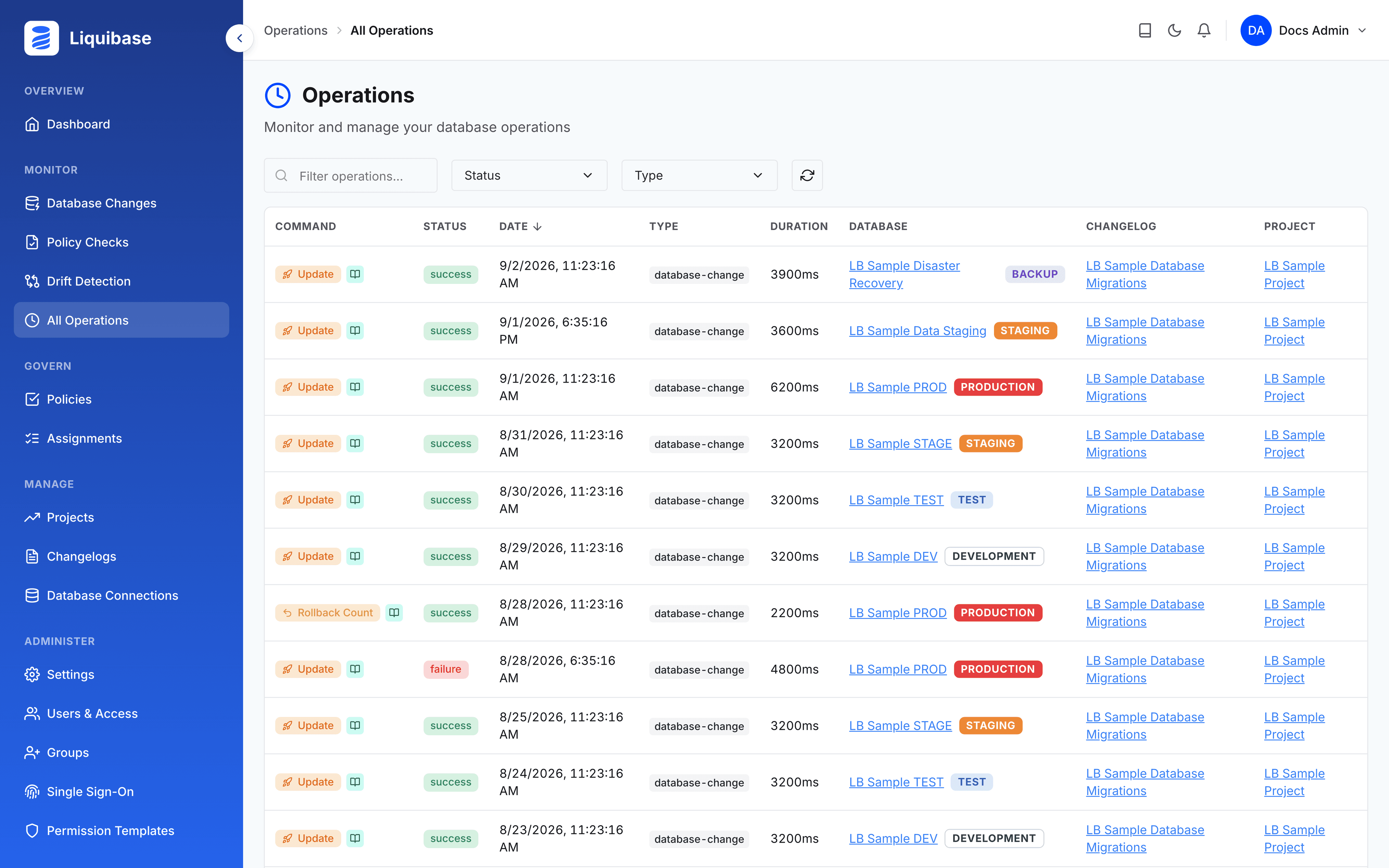 Sample deployment history