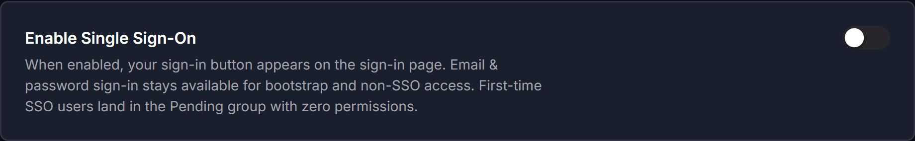 The Enable Single Sign-On toggle