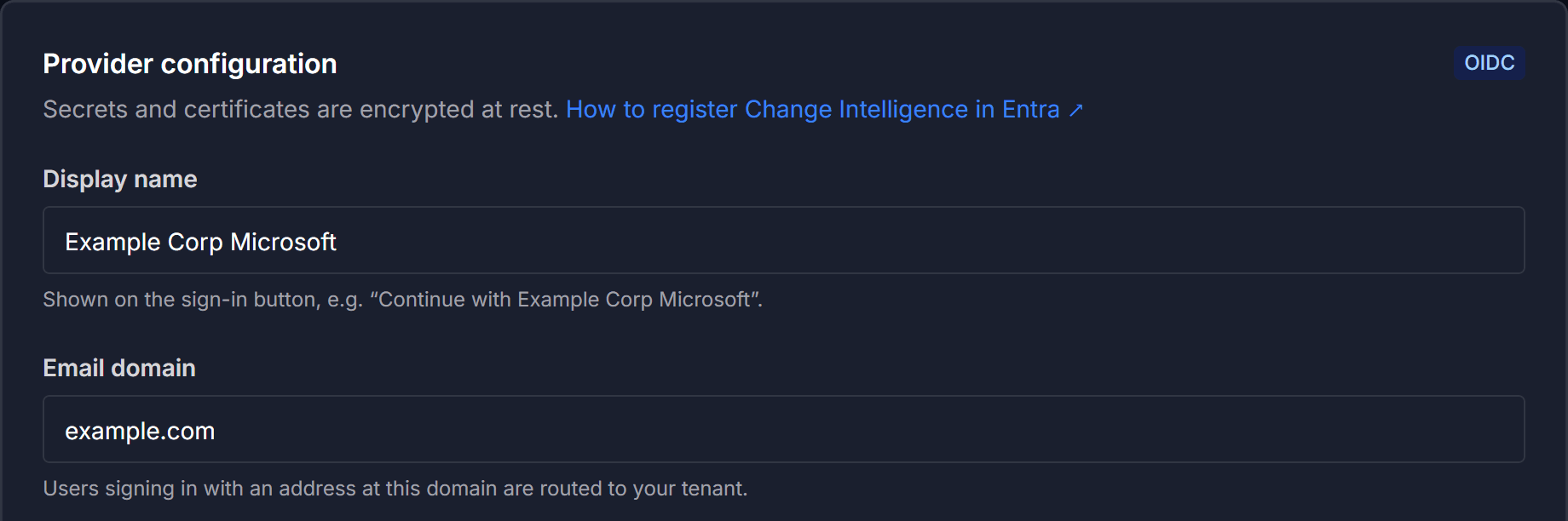 The Display name and Email domain fields