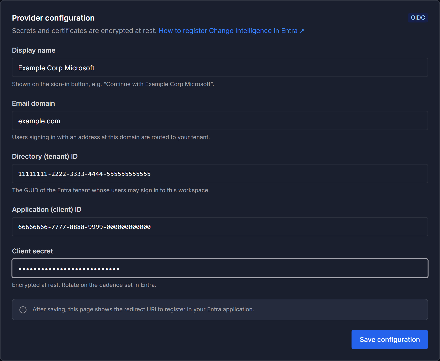 The OIDC provider configuration form