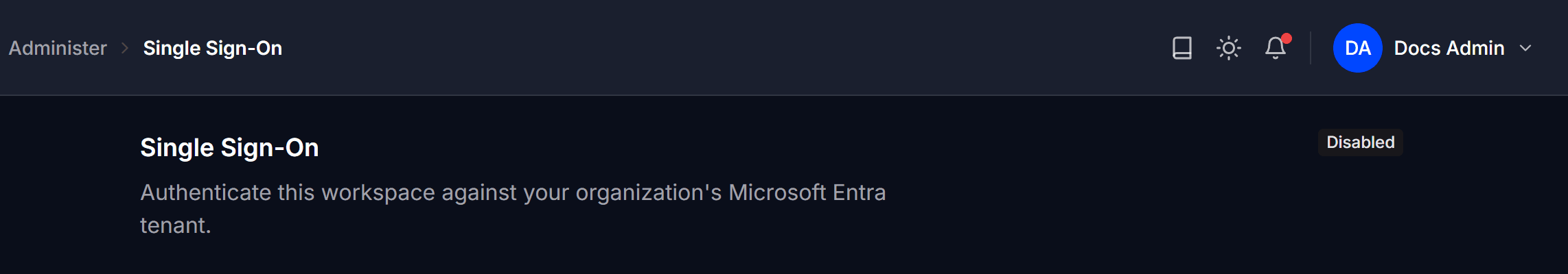 The Single Sign-On page before a provider is configured