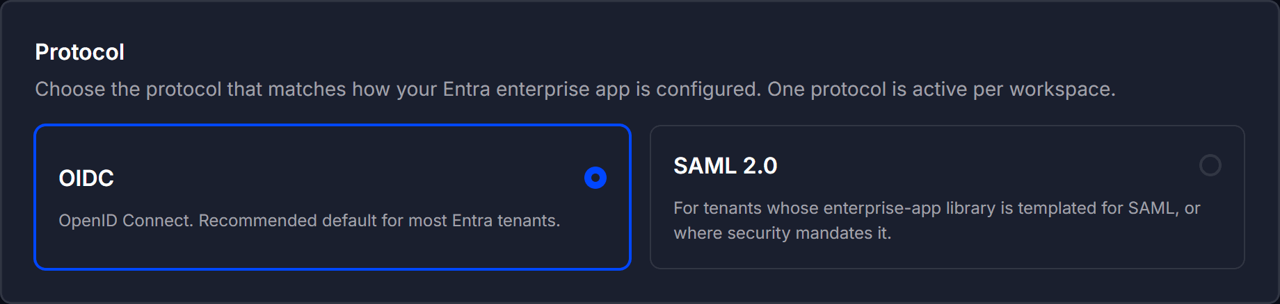 The Protocol choice between OIDC and SAML 2.0