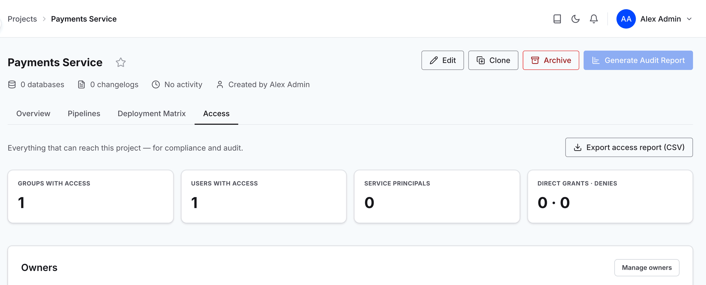 A project's Access tab with its access summary