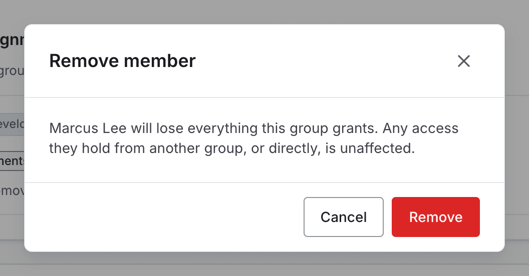 The Remove member confirmation dialog