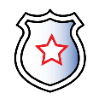 Simplified icon of a shield, resembling a police badge, with a star in the center