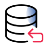 Simplified icon of a database stack with a "return" arrow at the bottom