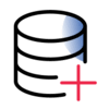 Simplified icon of a database stack with a "plus" sign at the bottom