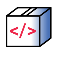 Simplified icon of a shipping crate marked with code syntax