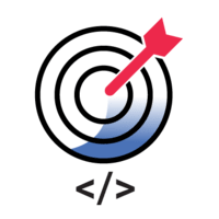 Simplified icon of a target above code syntax